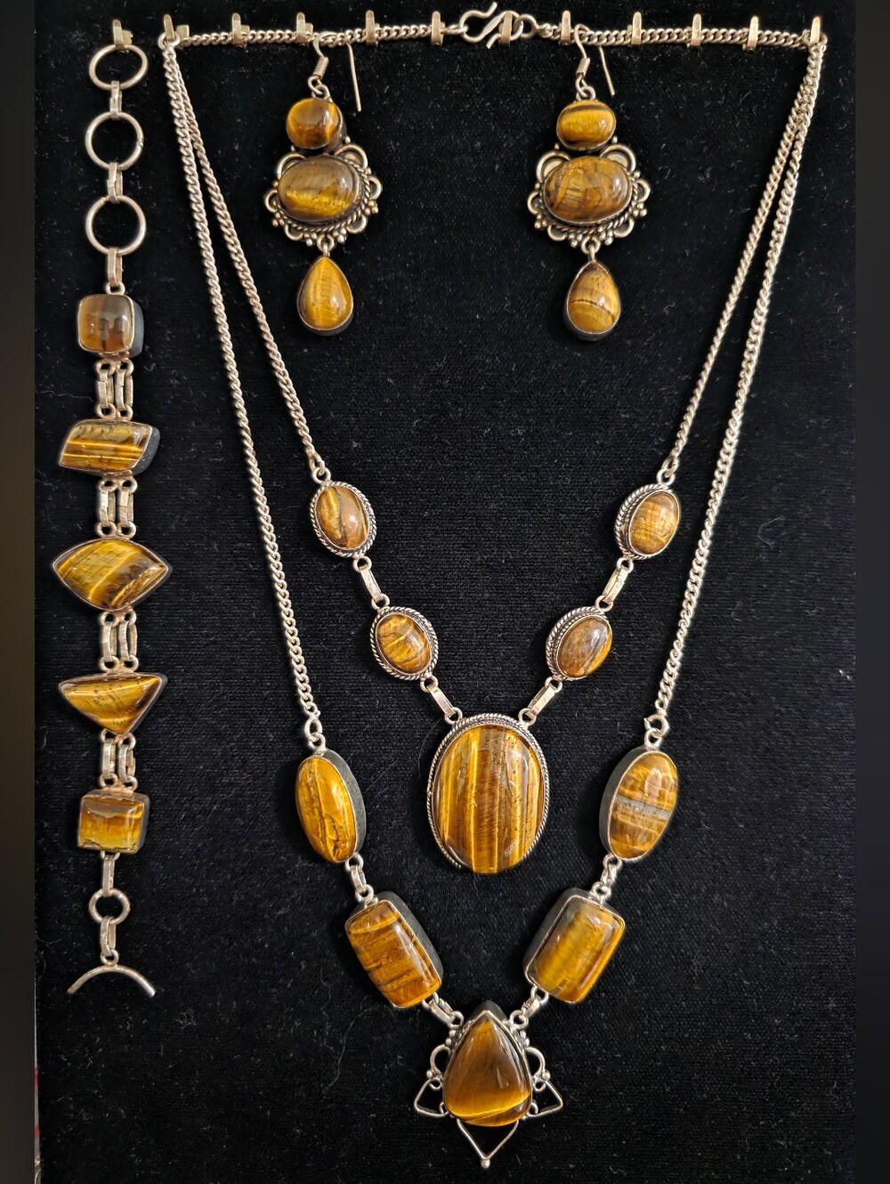Tiger Eye Necklace Bracelet & Earring Set in .925